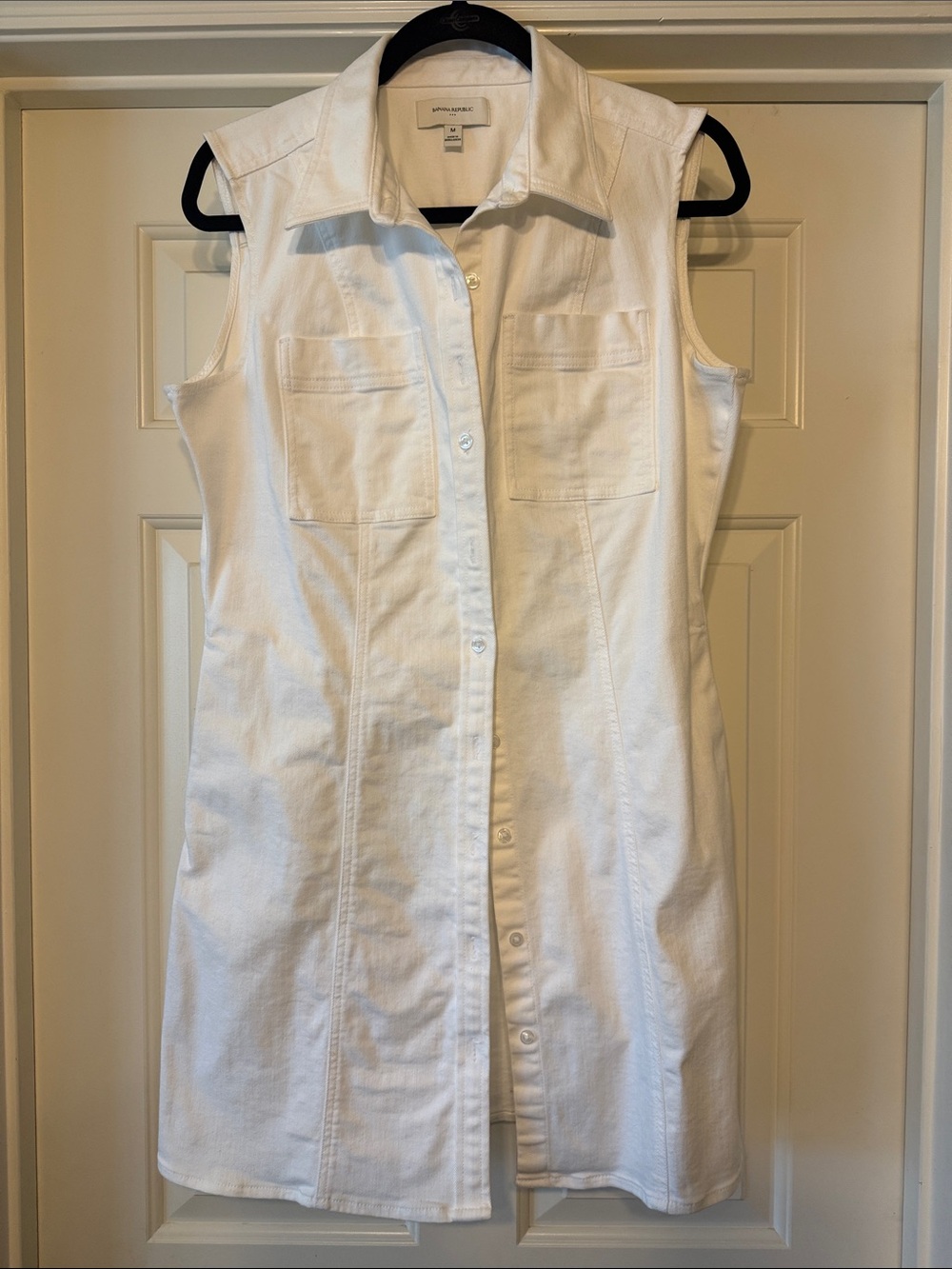 Banana Republic White Sleeveless Button-Front Jean Midi Dress
